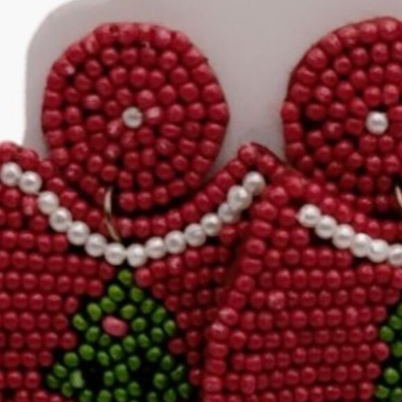 Ugly Christmas Sweater Beaded Earrings Red Green Christmas Tree - Picture 5 of 6